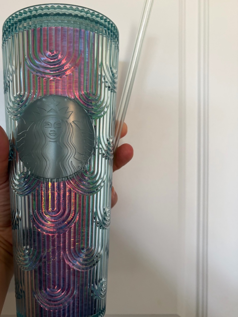 Starbucks venti Iridescent Teal and Pink Ombre Tumbler with Clear Straw